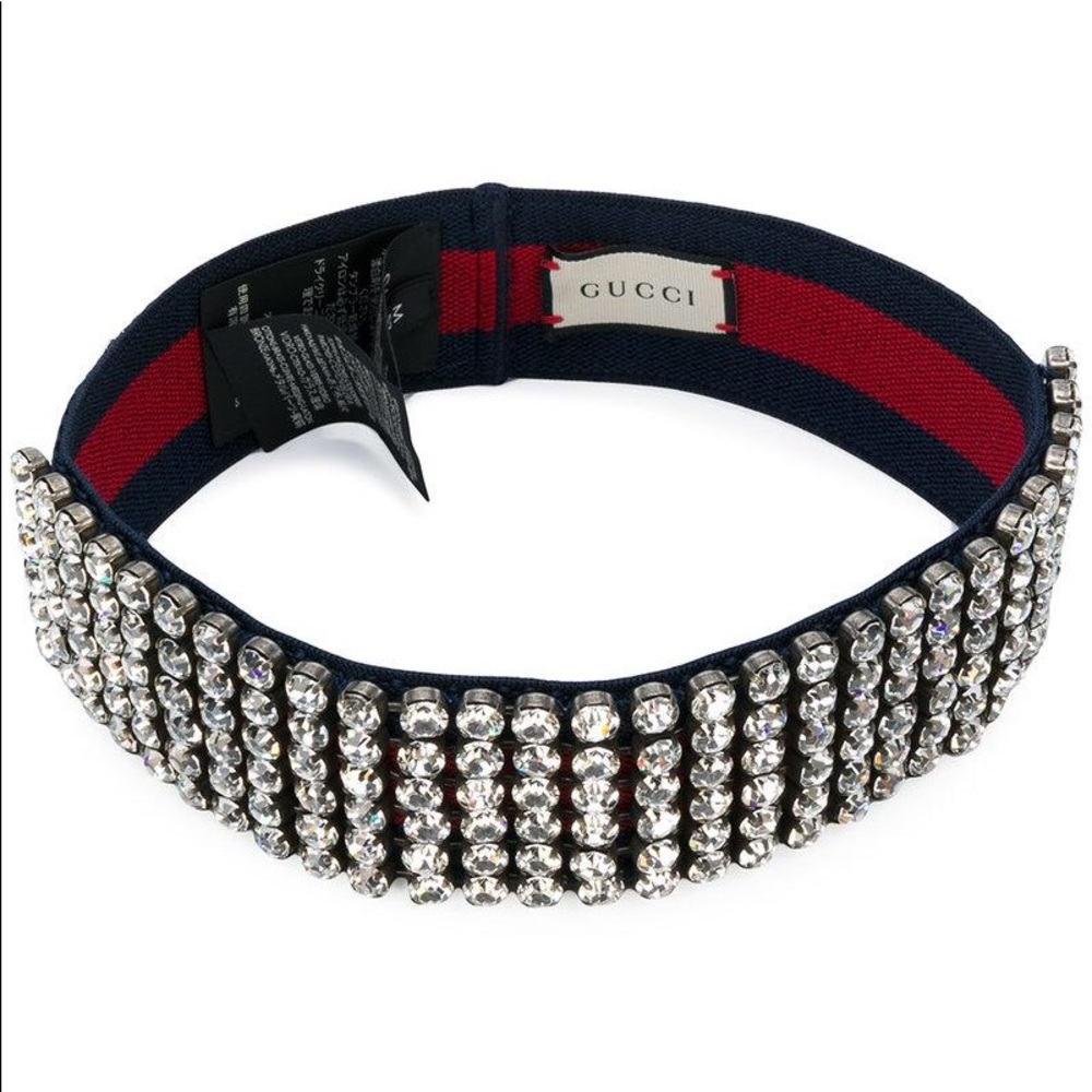 Gucci Navy and Red Crystal Embellished Headband